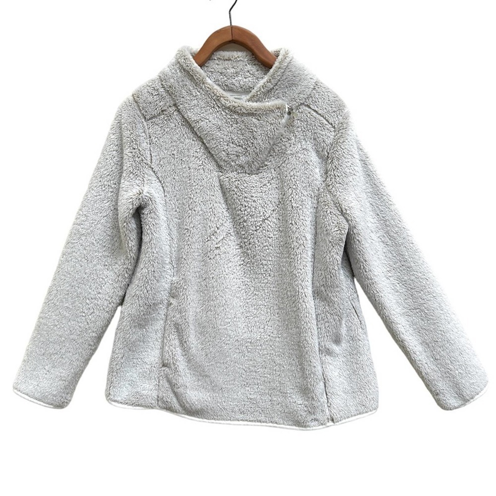 St John's Bay Active Short Pile Faux Fur Fleece Moto Pullover Sweater, Size M